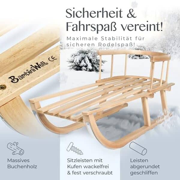Découvrez notre test détaillé de la luge en bois BambiniWelt Davoser 90 cm avec dossier pour enfant : qualité, sécurité et confort analysés pour des descentes inoubliables.