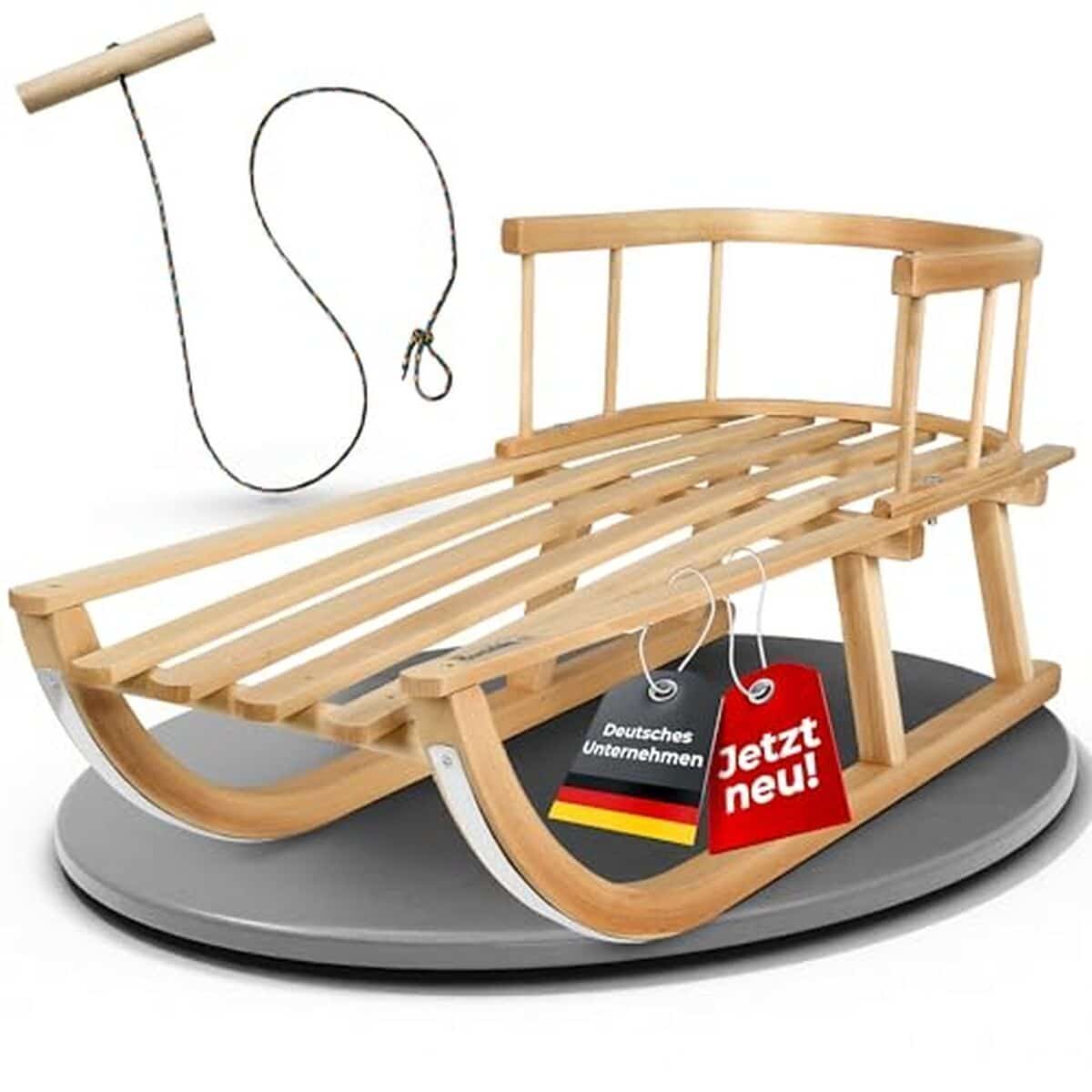 Test de la luge en bois BambiniWelt Davoser pour enfant, 90 cm avec dossier