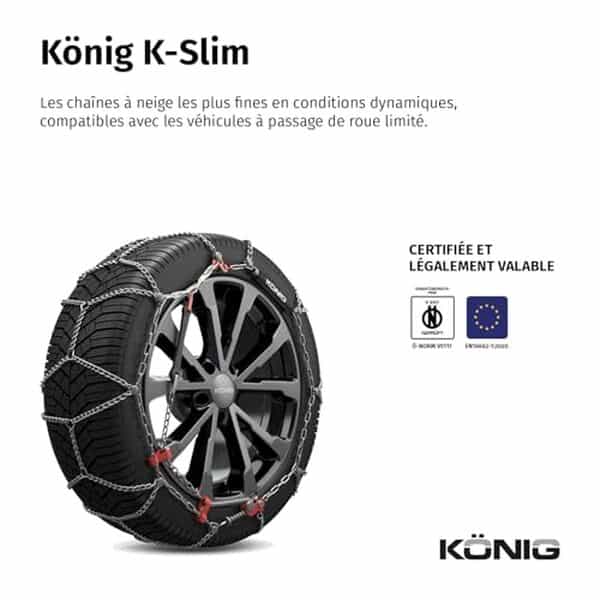 Découvrez les performances des chaînes à neige König K-Slim 100 : guide d'achat, avis d'utilisateurs et conseils pour une conduite en toute sécurité cet hiver.
