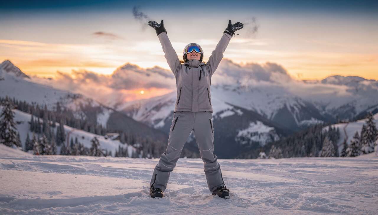 S'&eacute;tirer les bras et le dos apr&egrave;s une journ&eacute;e de ski